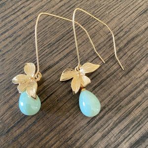 Faux Jade and metal leaf earrings